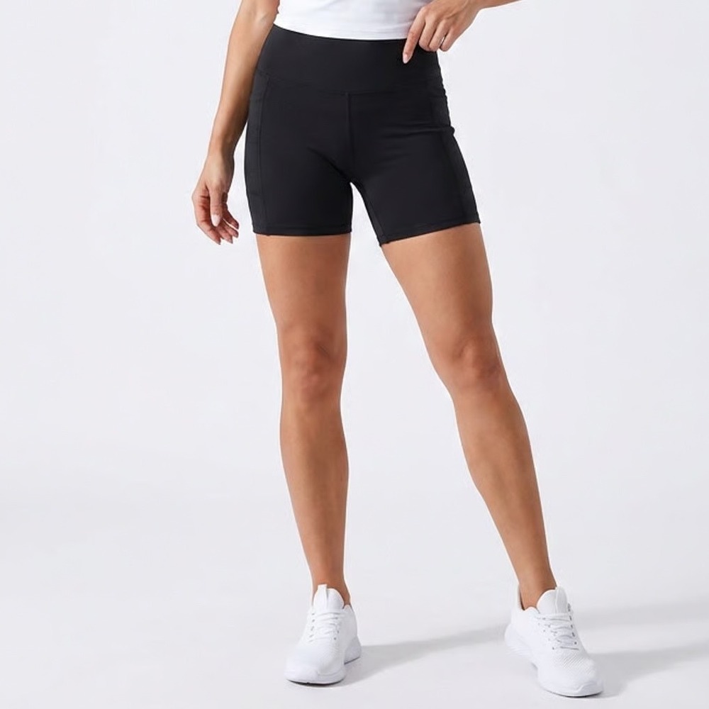 RBX Active Womens Black High Waisted Biker Shorts Side Pockets Size Large CR5153